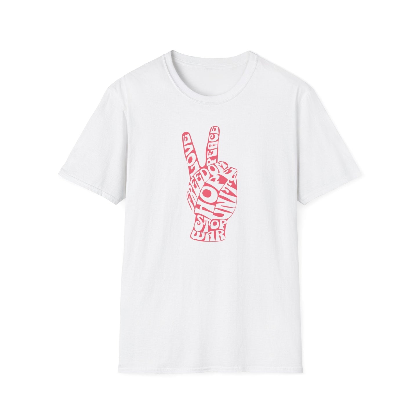 Peace & Love T-shirt with word art peace sign design promoting love and harmony.