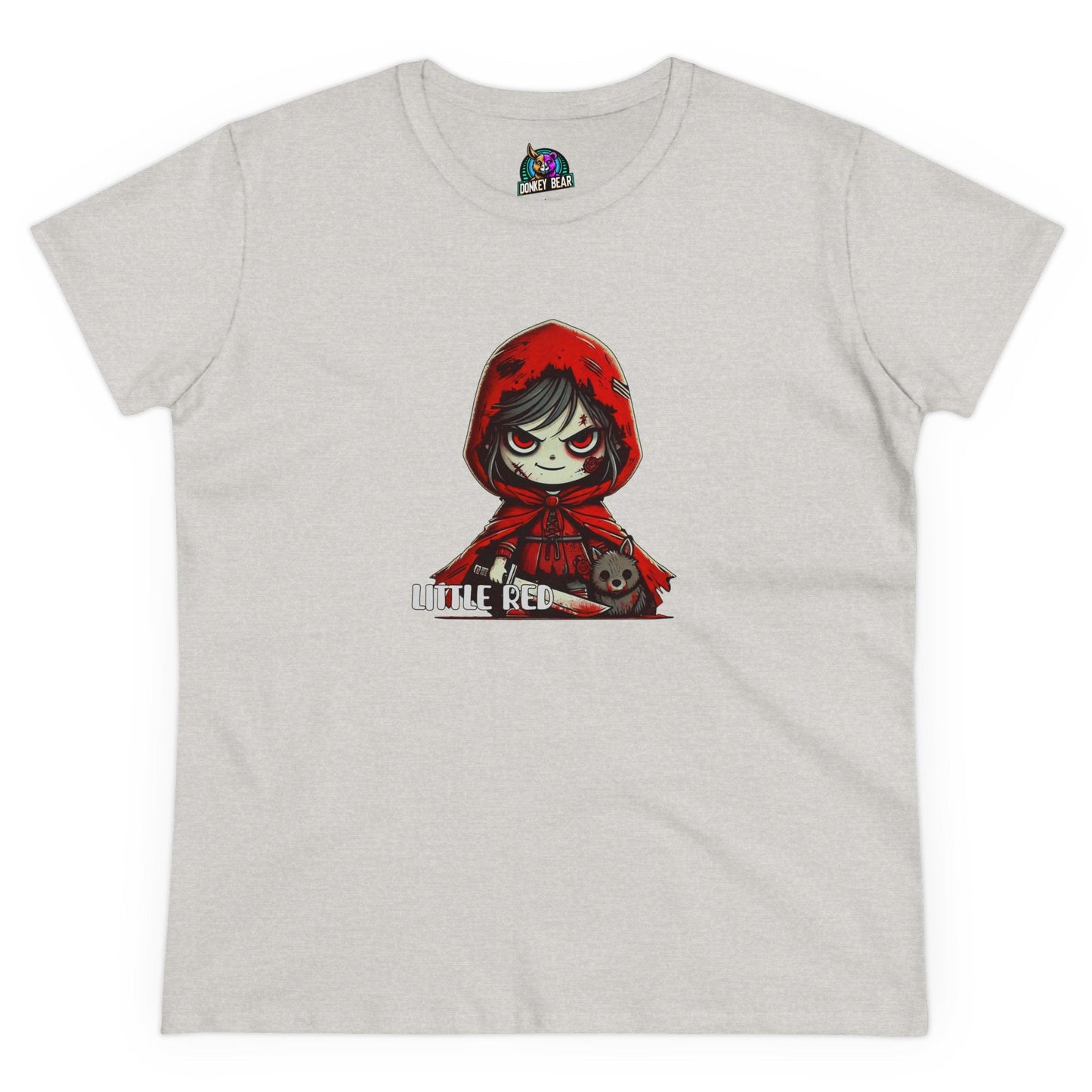 Creepy Red Riding Hood women's t-shirt with dark fantasy design.