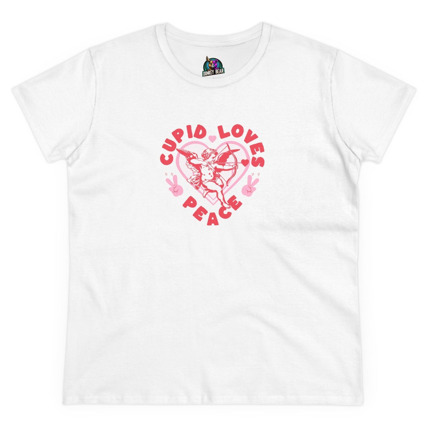 Valentine's Day Cupid Love Peace T-shirt with heart design.
