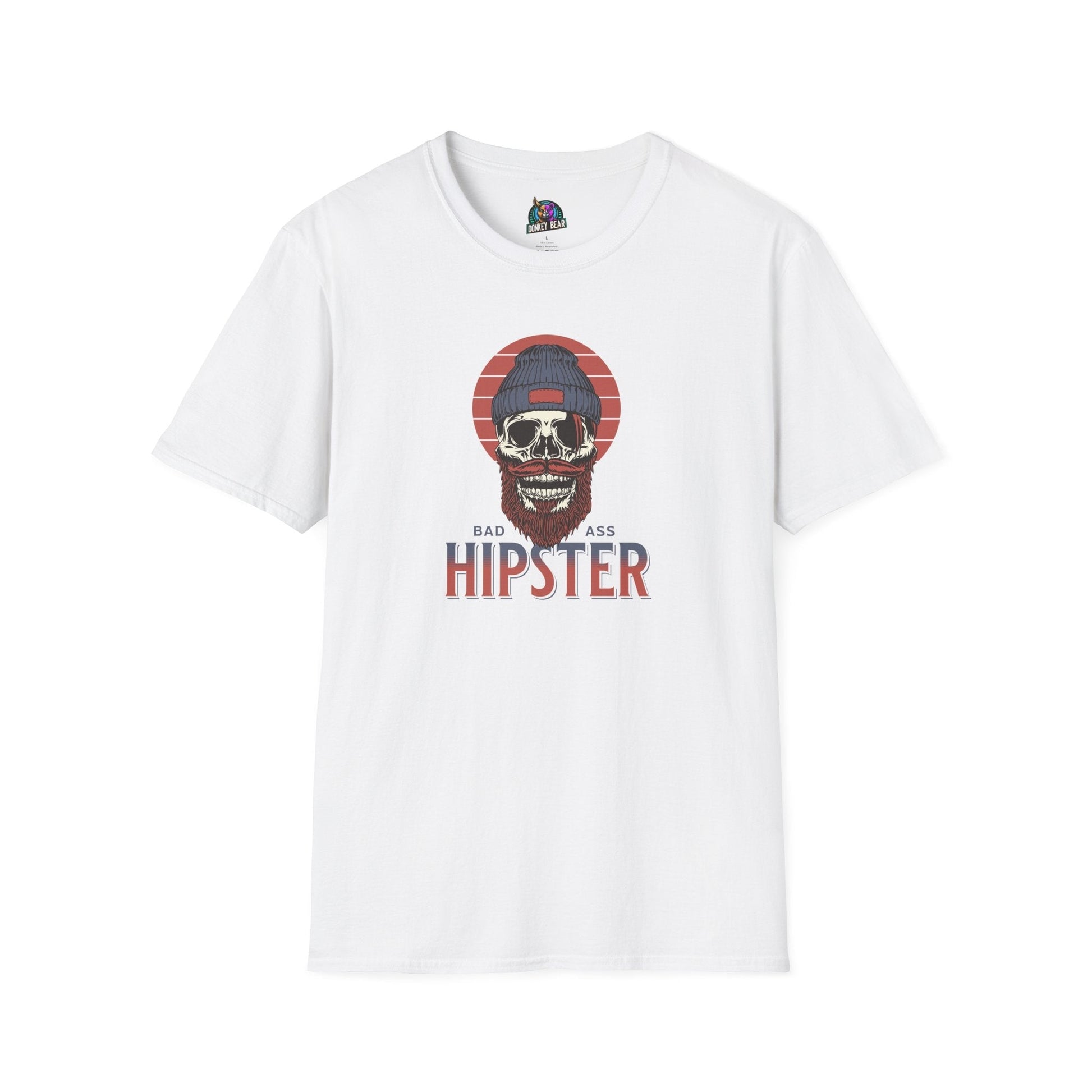 Bad Ass Hipster T-Shirt with vintage skull design and rebel twist.