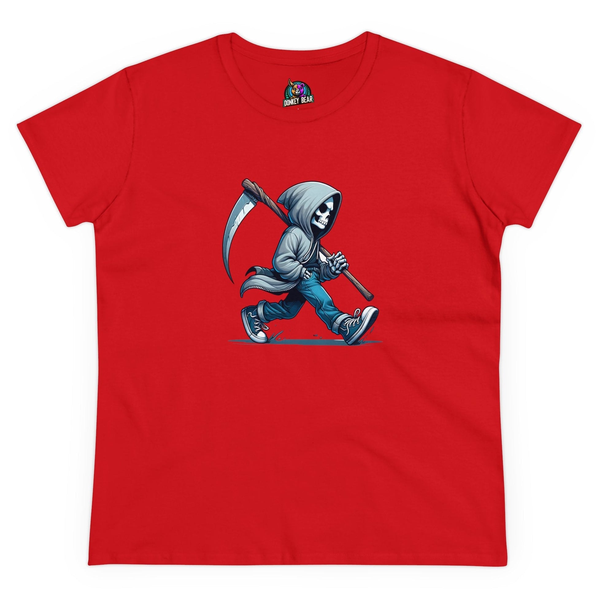 Chill Reaper T-Shirt with relaxed Grim Reaper walking.