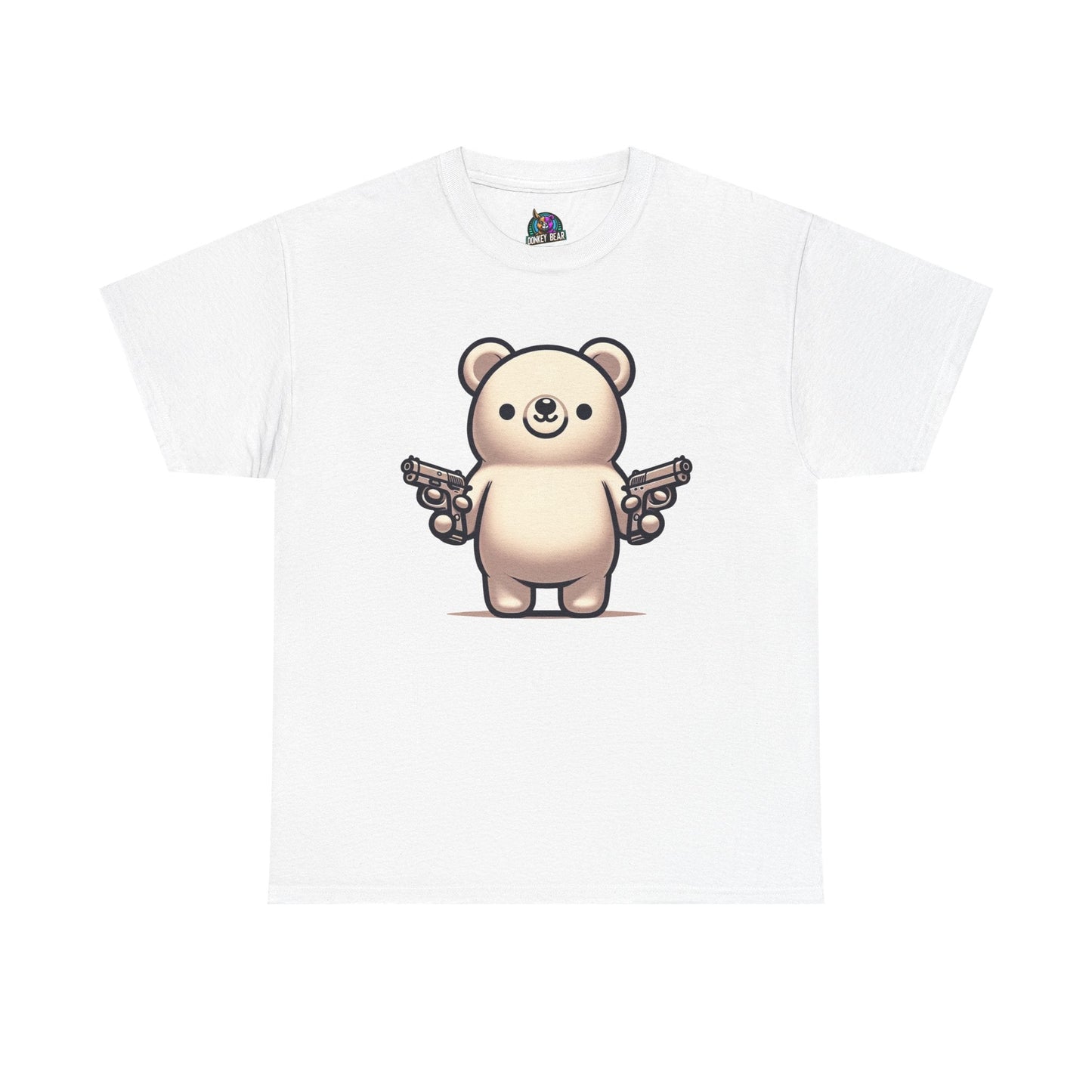Teddy with Attitude T-shirt featuring a teddy bear holding guns.