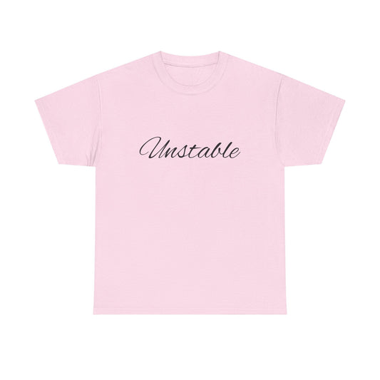 Pink "Unstable" T-shirt with stylish typography.