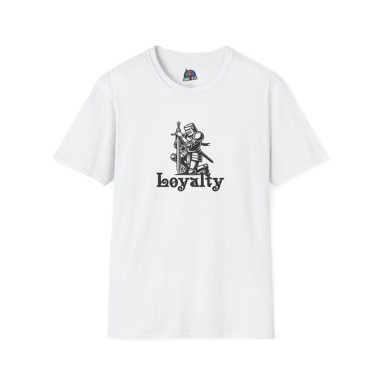 Loyalty Knight T-Shirt featuring kneeling knight symbolizing strength and honor.