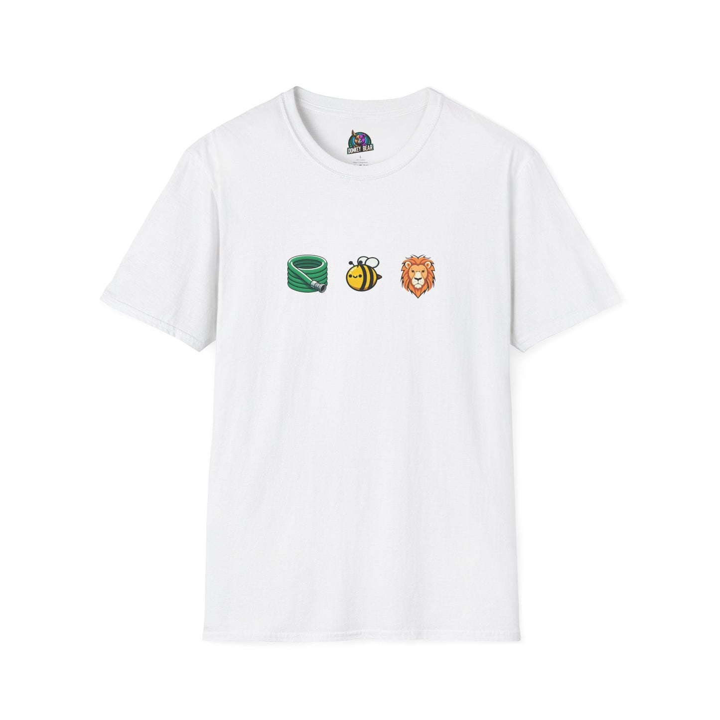 "Hose Bee Lion" T-Shirt with hose, bee, and lion images, clever phonetic pun design.