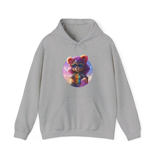 Groovy Bear Hoodie with Rainbow Teddy Bear Design, Cozy and Colorful.
