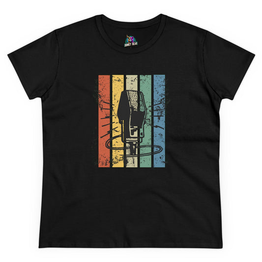 Vintage microphone design on "Retro Mic" T-shirt for music lovers.