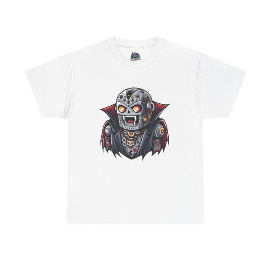 Robo-Dracula T-shirt featuring a futuristic robotic vampire design.