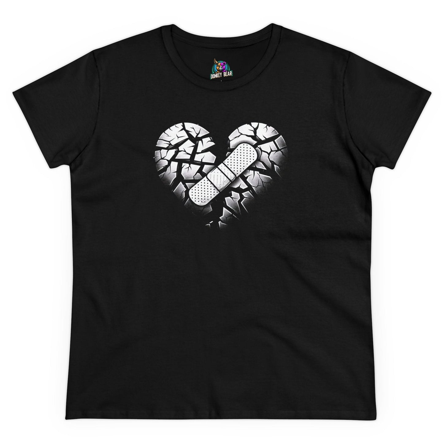 "Broken Heart" T-shirt with mended heart design symbolizing resilience.