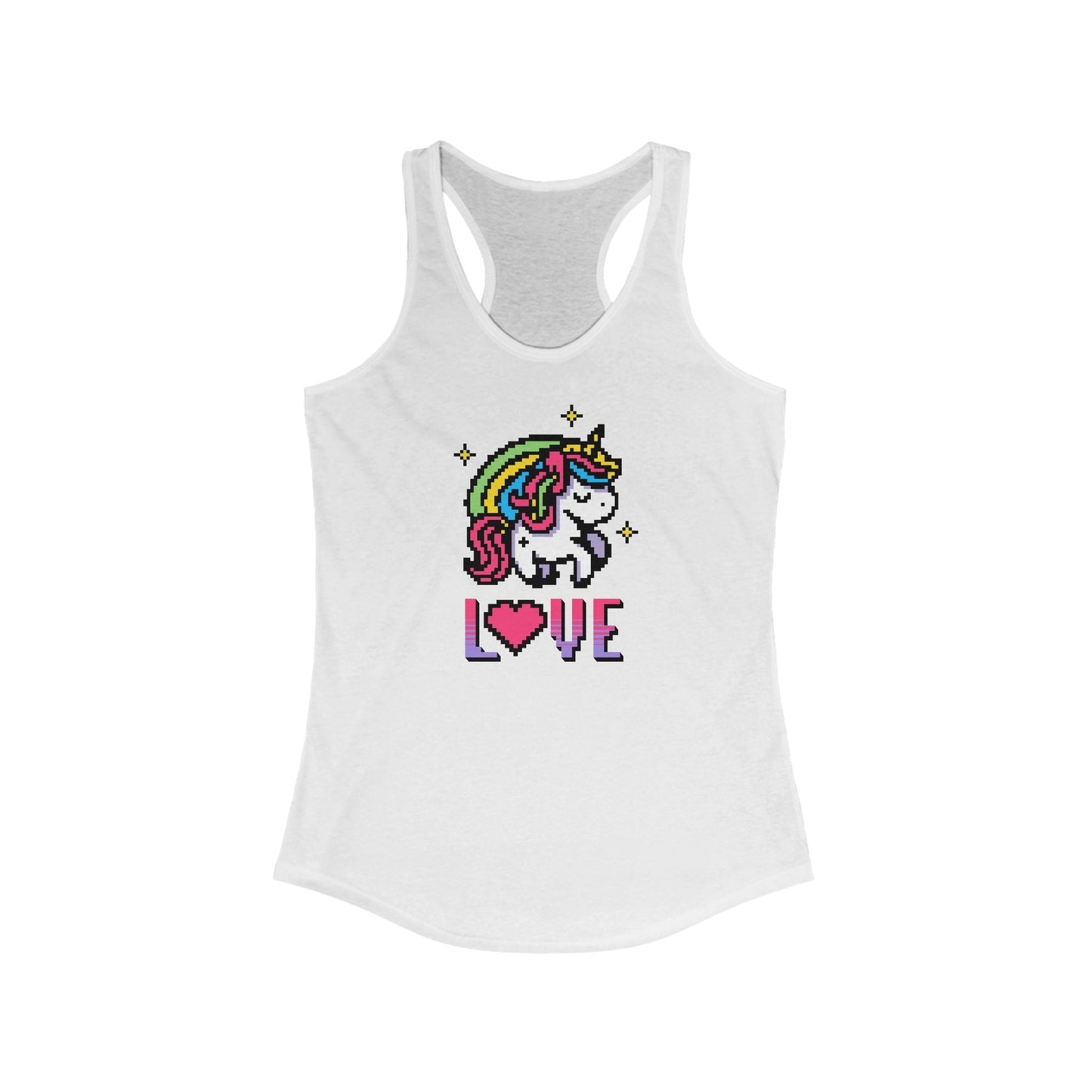 8-Bit Unicorn Love T-shirt featuring pixelated unicorn design.