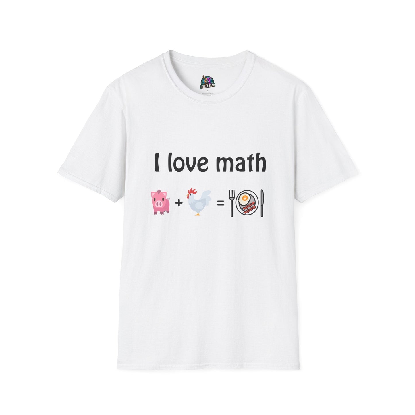 Funny "I Love Math" T-Shirt with Pig, Chicken, Eggs & Bacon Equation Design for Math Lovers and Foodies.