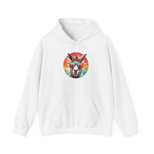 Groovy Donkey Hoodie with colorful rainbow donkey design.