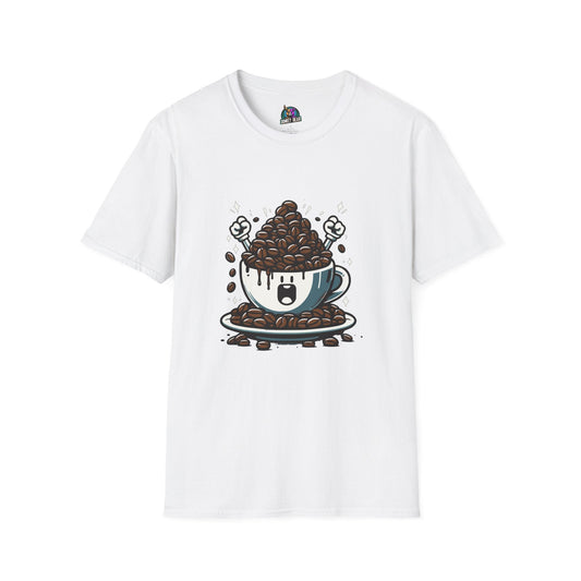 Excited coffee cup illustration on "Coffee Yay!" T-Shirt.