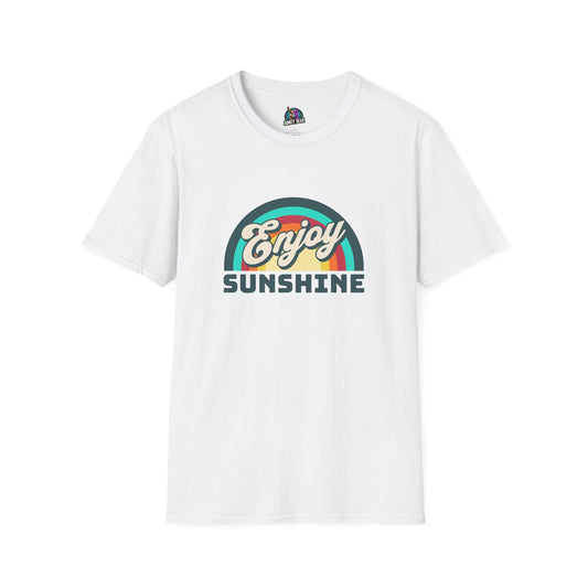 Retro "Enjoy Sunshine" T-shirt with vintage design, perfect for sunny days and positive vibes.