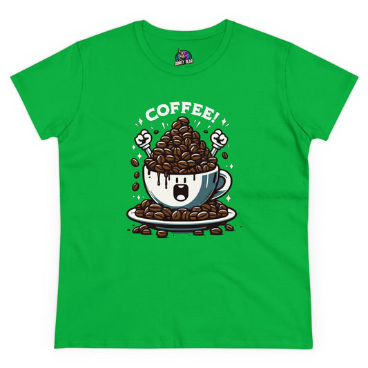Cheerful "Coffee Yay!" T-shirt with an animated, excited coffee cup.