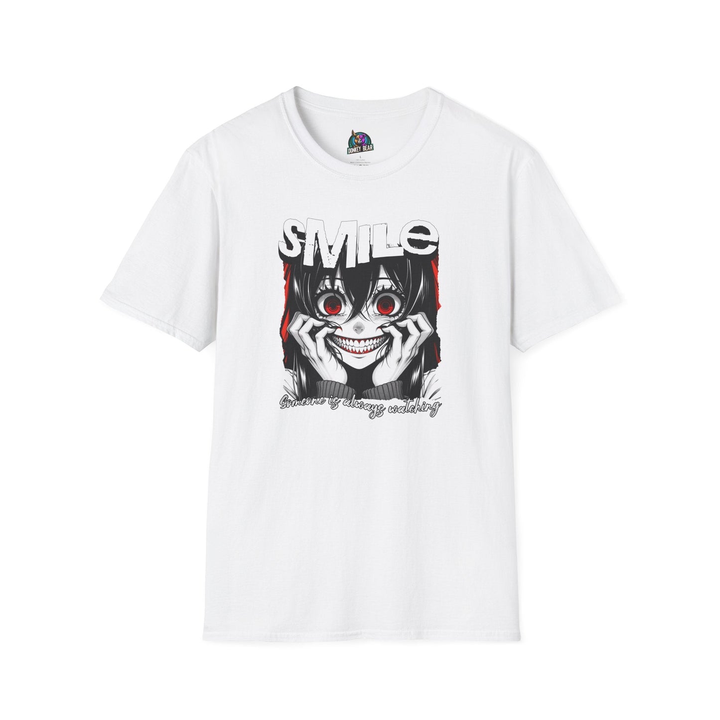 Creepy Smile T-Shirt with chilling design featuring unsettling woman.