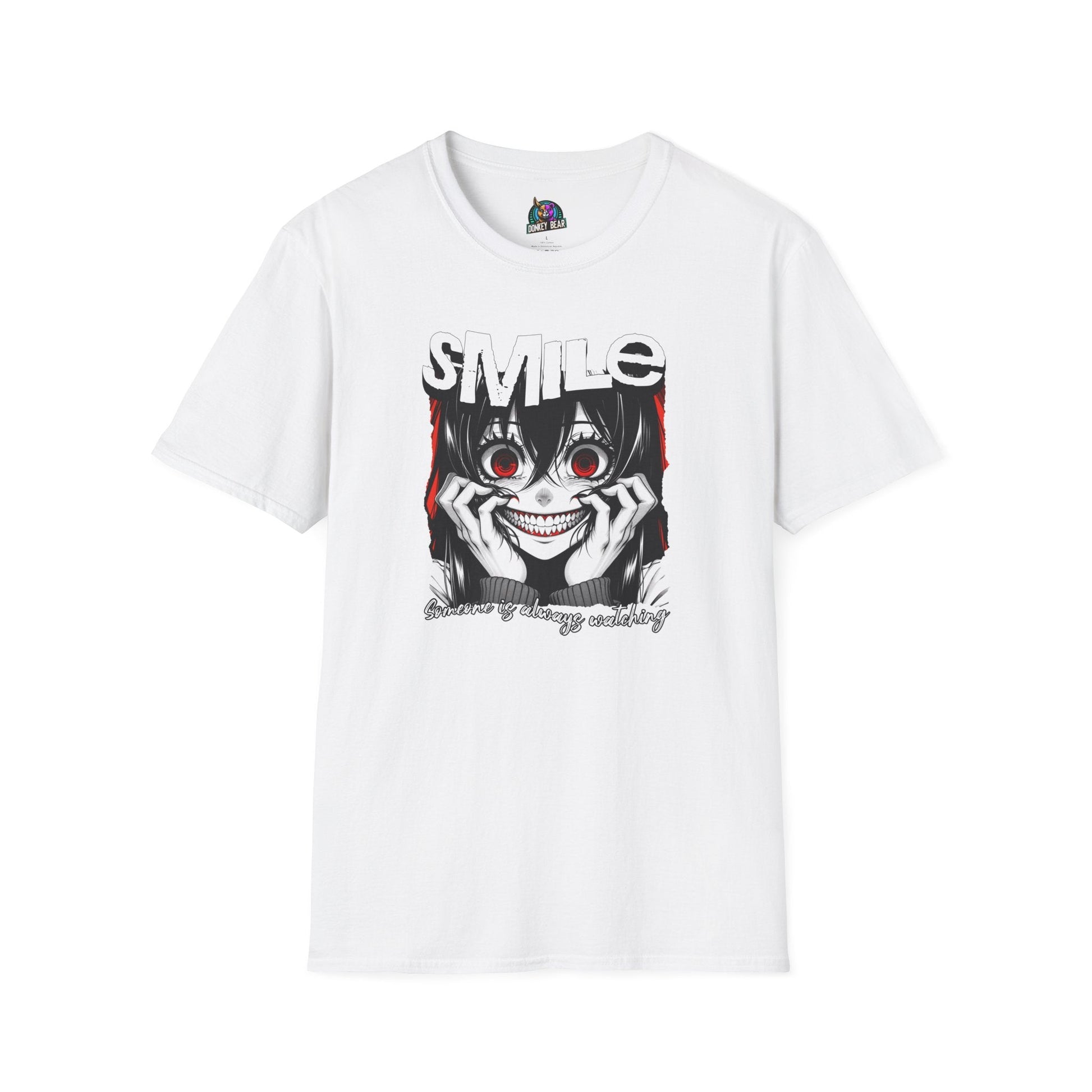 Creepy Smile T-Shirt with chilling design featuring unsettling woman.